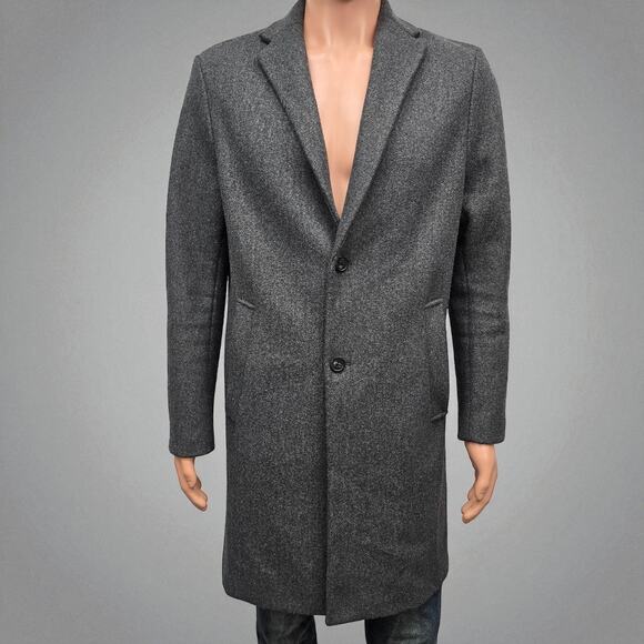 Zara 4 Way Coat Men M Gray 4-Way Stretch Knee Long Pea coat Overcoat Polyester - Picture 5 of 13